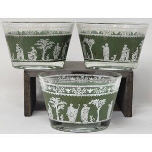 Vintage Hellenic Green by Jeannette Gold Tone Trim  3.75" Flat Sherbet Bowls (3)